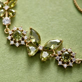 Misty Forest Olive Green Butterfly Zircon Jewelry Set – Earrings, Ear Cuffs, Bracelet & Necklace, Vintage-Inspired Sparkling Design